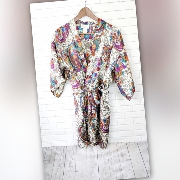 Frederick's of Hollywood Robe Kimono Womens M Floral Multicolor Boho Lux lounge - Picture 6 of 6